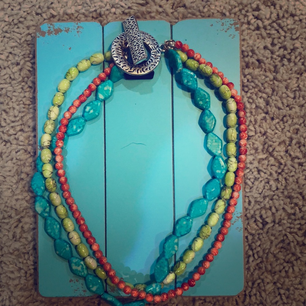 Turquoise, orange and lime green Premier necklace.